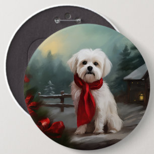 Maltese Dog in Snow Christmas 6 Cm Round Badge
