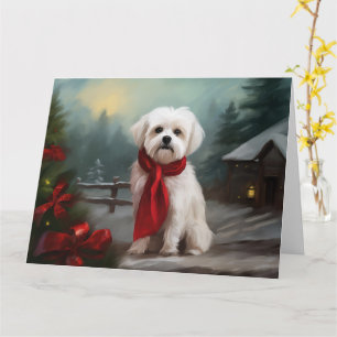 Maltese Dog in Snow Christmas Card