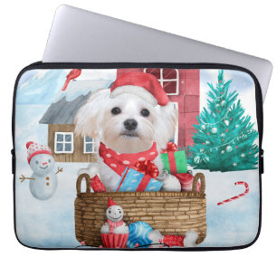 Maltese Dog In snow Christmas Dog House Laptop Sleeve