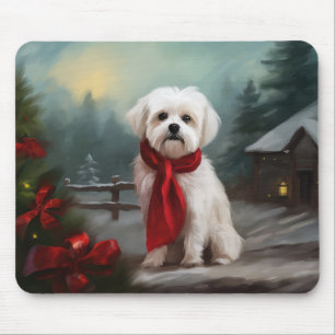 Maltese Dog in Snow Christmas Mouse Pad