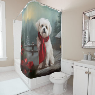 Maltese Dog in Snow Christmas  Shower Curtain
