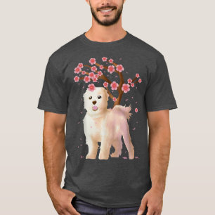 Maltese Dog Japanese Sakura Cherry Blossom Flower  T-Shirt