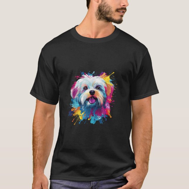 Maltese Dog Lover Colourful Splash Art Painting Fa T-Shirt (Front)