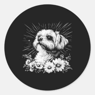 Maltese Dog Lover Retro Style Tattoo _1  Classic Round Sticker