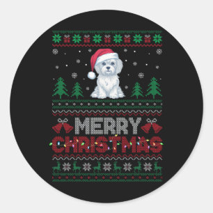 Maltese Dog Lovers Santa Hat Christmas Tree Lights Classic Round Sticker