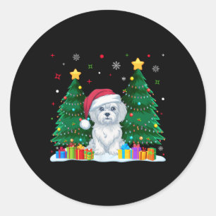 Maltese Dog Lovers Santa Hat Ugly Christmas Sweate Classic Round Sticker