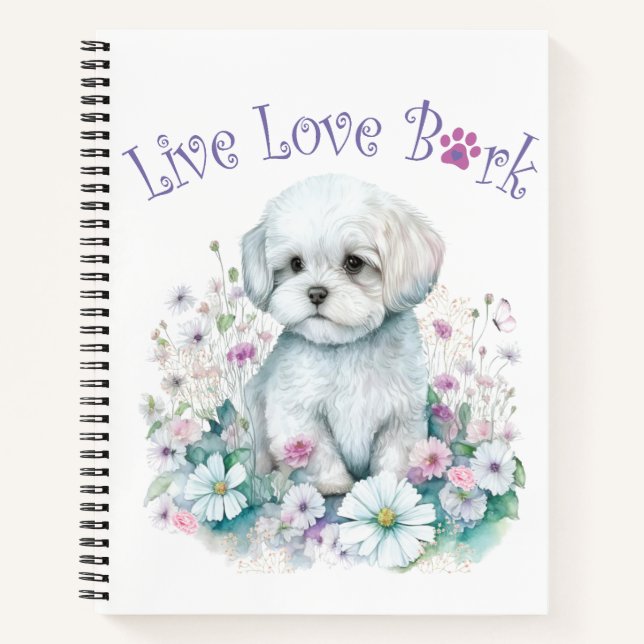 Maltese Dog Mum Floral Notebook (Front)