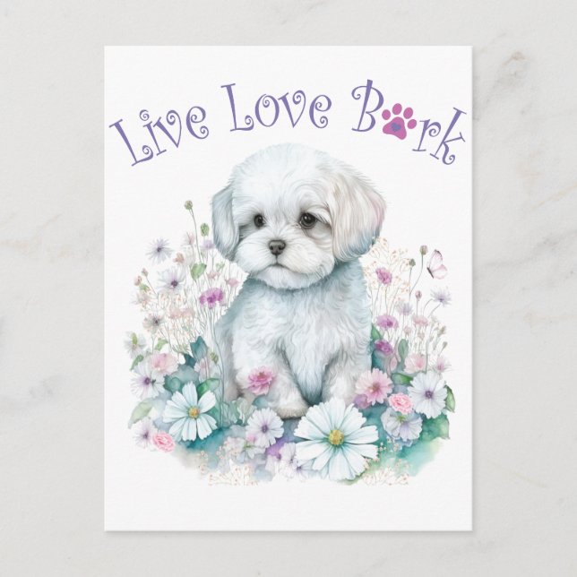 Maltese Dog Mum Floral Postcard (Front)