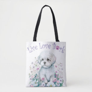 Maltese Dog Mum Floral Tote Bag
