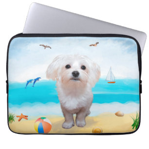 Maltese Dog on Beach Laptop Sleeve