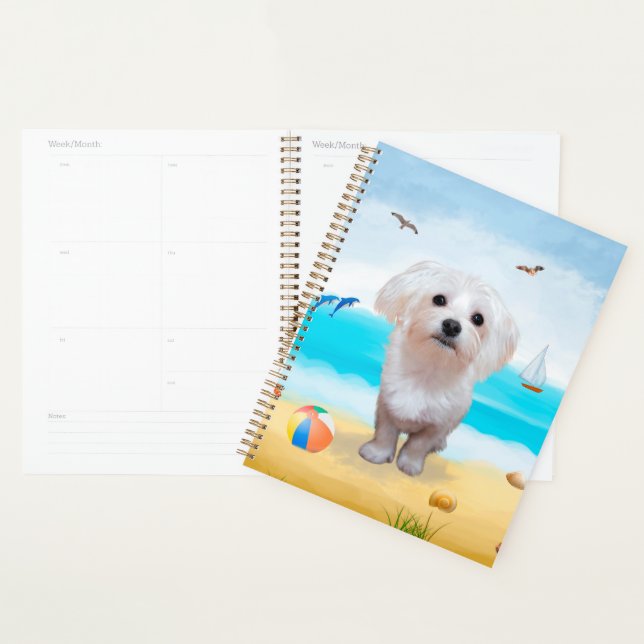 Maltese Dog on Beach Planner (Display)