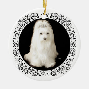 Maltese Dog on Black Ceramic Tree Decoration