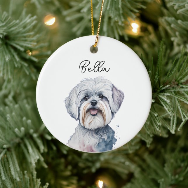 Maltese Dog Pet Custom Name Holiday Christmas  Ceramic Tree Decoration (Tree)