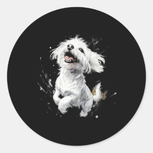 Maltese Dog Playful Dog Lover  Classic Round Sticker