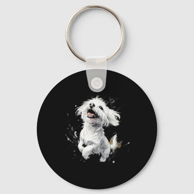 Maltese Dog Playful Dog Lover  Key Ring (Front)