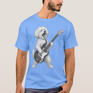 Maltese Dog Playing Bass Guitar Rock Music Dog Lov T-Shirt
