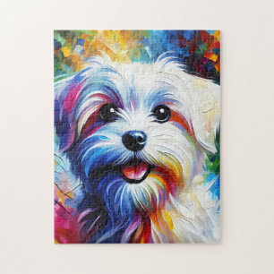 Maltese Dog Portrait Acrylic Art Print Dog Lover Jigsaw Puzzle