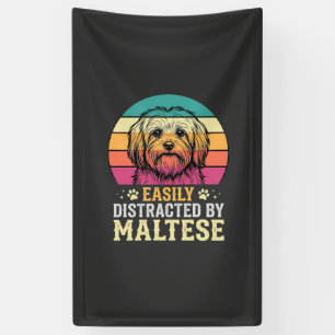 Maltese Dog Retro Sunset Distracted Banner
