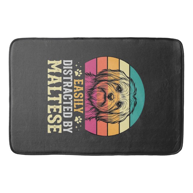 Maltese Dog Retro Sunset Distracted Bath Mat (Front)