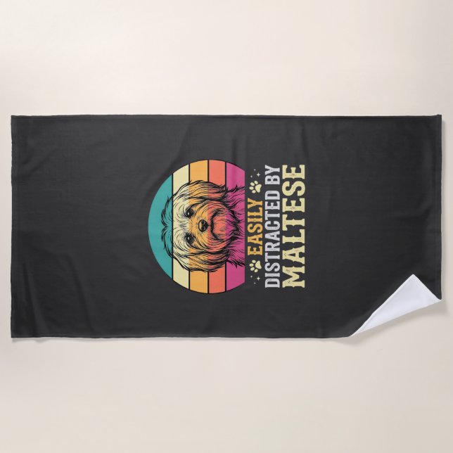 Maltese Dog Retro Sunset Distracted Beach Towel (Front)