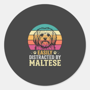 Maltese Dog Retro Sunset Distracted Classic Round Sticker