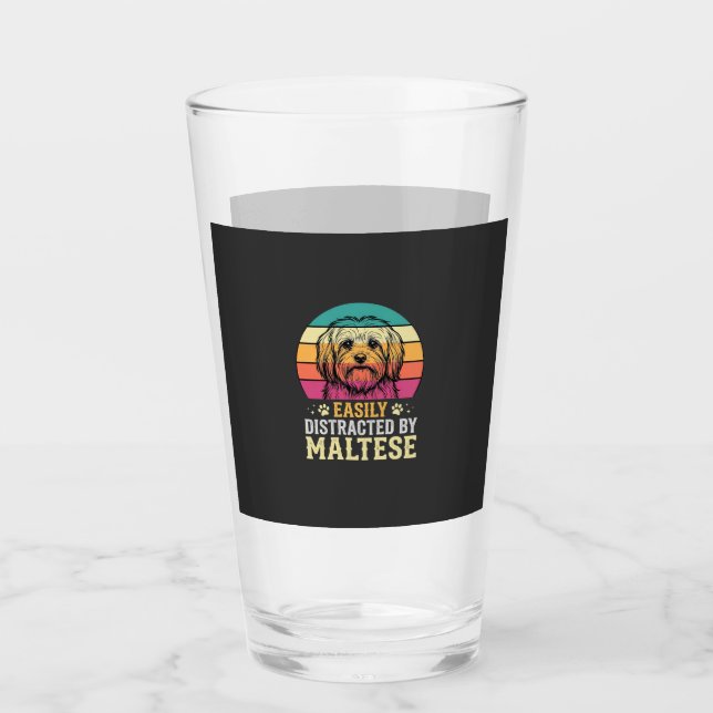 Maltese Dog Retro Sunset Distracted Glass (Front)