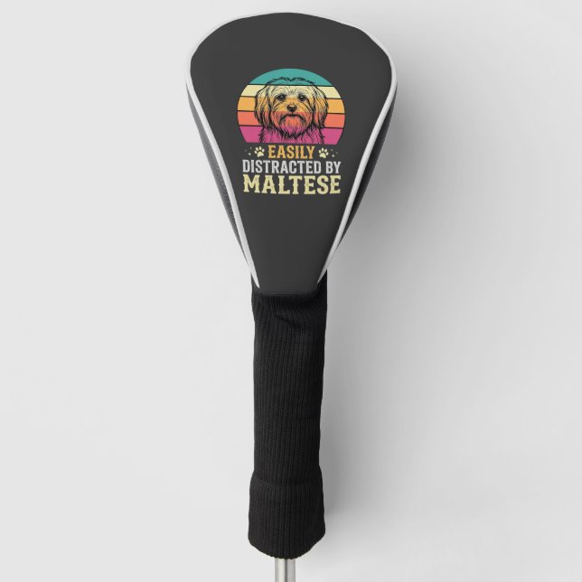 Maltese Dog Retro Sunset Distracted Golf Head Cover (Front)