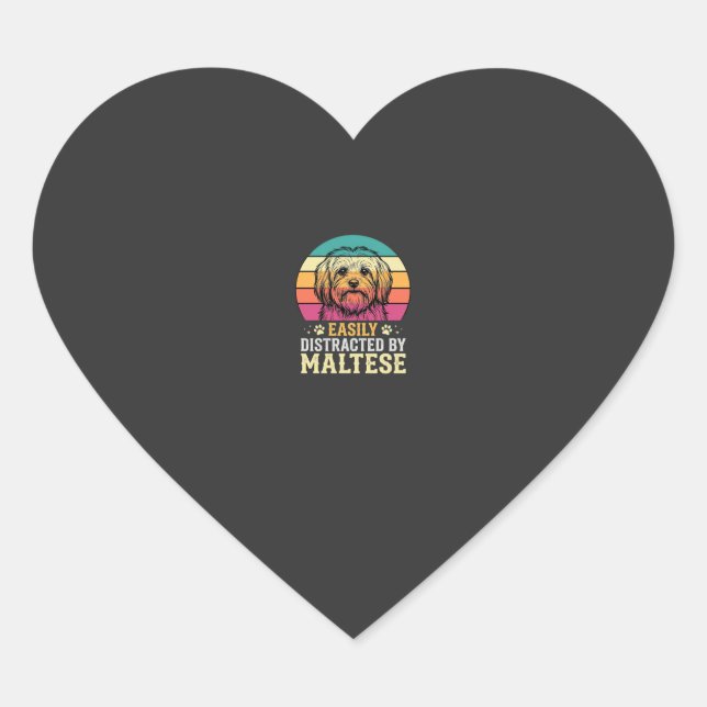 Maltese Dog Retro Sunset Distracted Heart Sticker (Front)