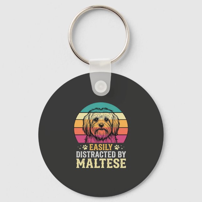Maltese Dog Retro Sunset Distracted Key Ring (Front)
