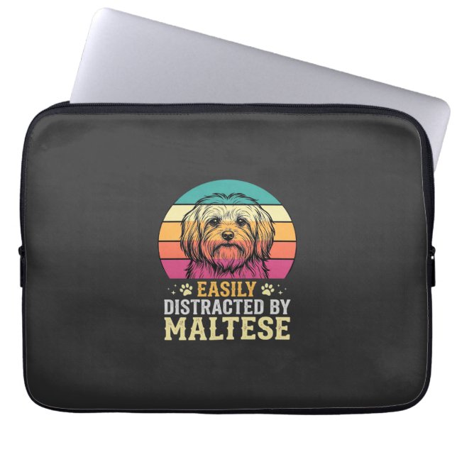 Maltese Dog Retro Sunset Distracted Laptop Sleeve (Front)