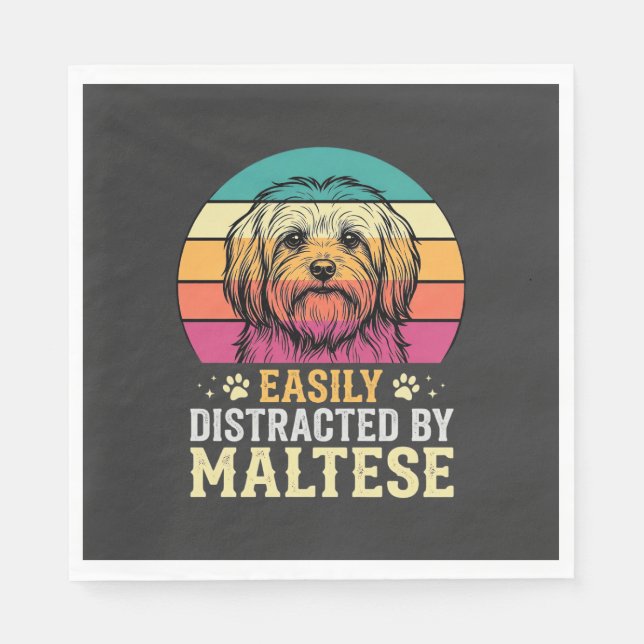 Maltese Dog Retro Sunset Distracted Napkin (Front)