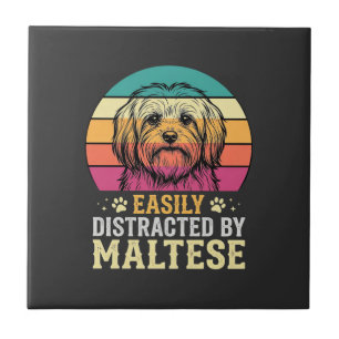 Maltese Dog Retro Sunset Distracted Tile
