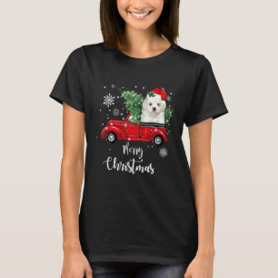 Maltese Dog Ride Red Truck Christmas Pajama T-Shirt