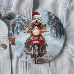 Maltese Dog Riding Motorcycle Christmas 6 Cm Round Badge