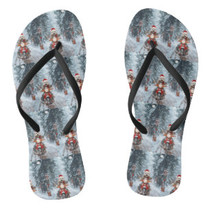 Maltese Dog Riding Motorcycle Christmas Jandals