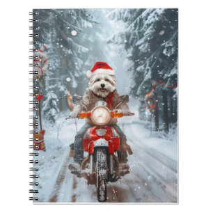 Maltese Dog Riding Motorcycle Christmas Notebook