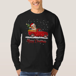 Maltese Dog Riding Red Truck Christmas T-Shirt
