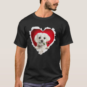 Maltese Dog Rose Heart Valentines Day Couple Men W T-Shirt