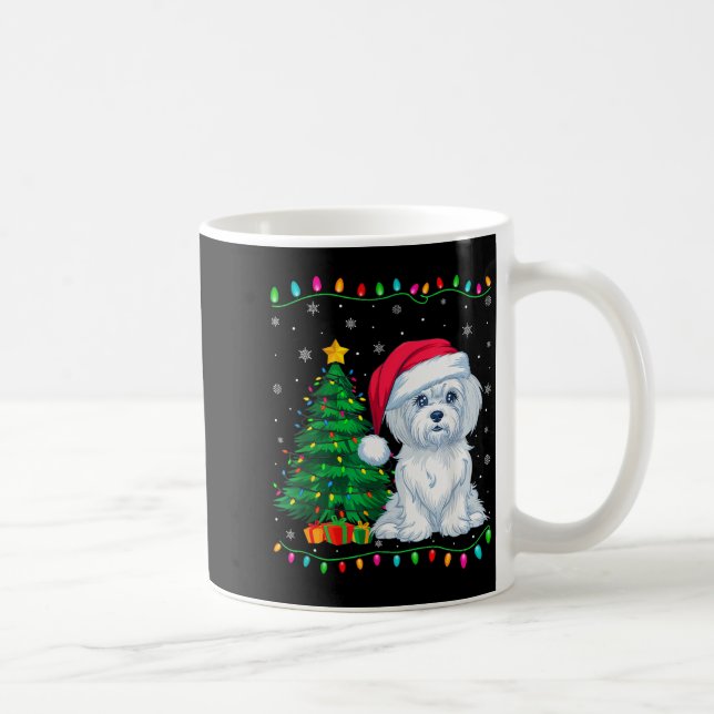 Maltese Dog Santa Hat Men Women Kids Christmas Tre Coffee Mug (Right)