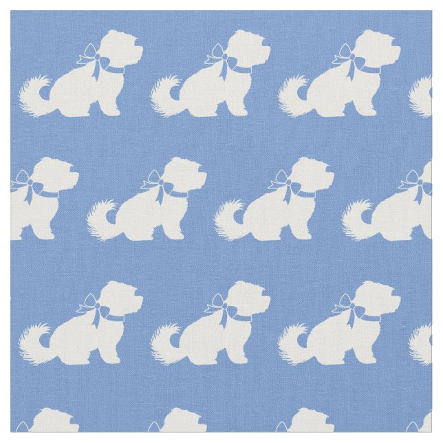 Maltese Dog Silhouette Pet Light Blue Fabric (Close Up)