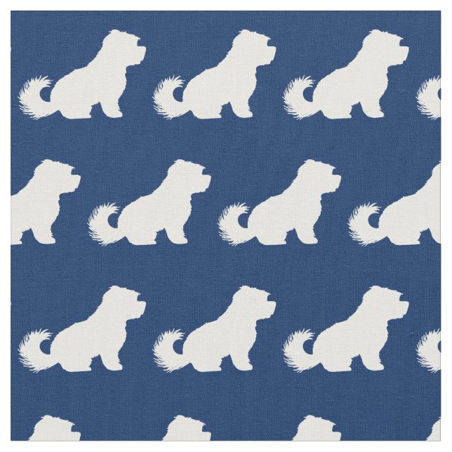 Maltese Dog Silhouette Pet Navy Blue Fabric (Close Up)