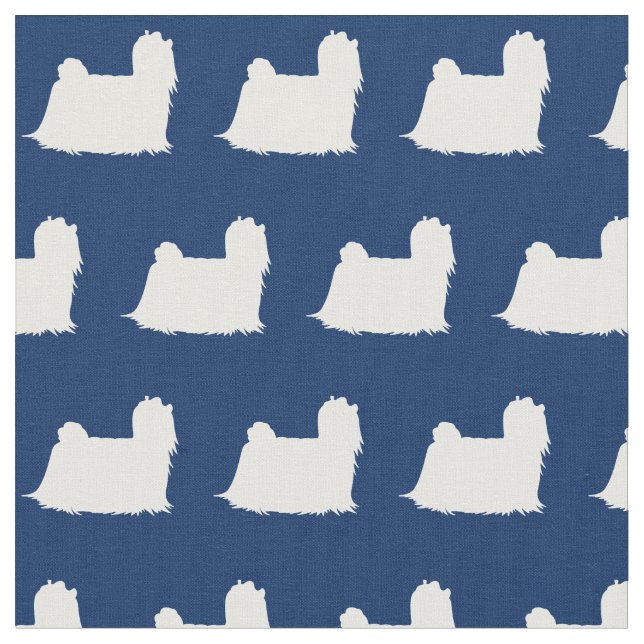 Maltese Dog Silhouette Pet Navy Blue Fabric (Close Up)