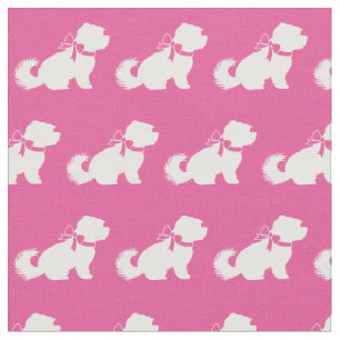 Maltese Dog Silhouette Pet Pink Fabric
