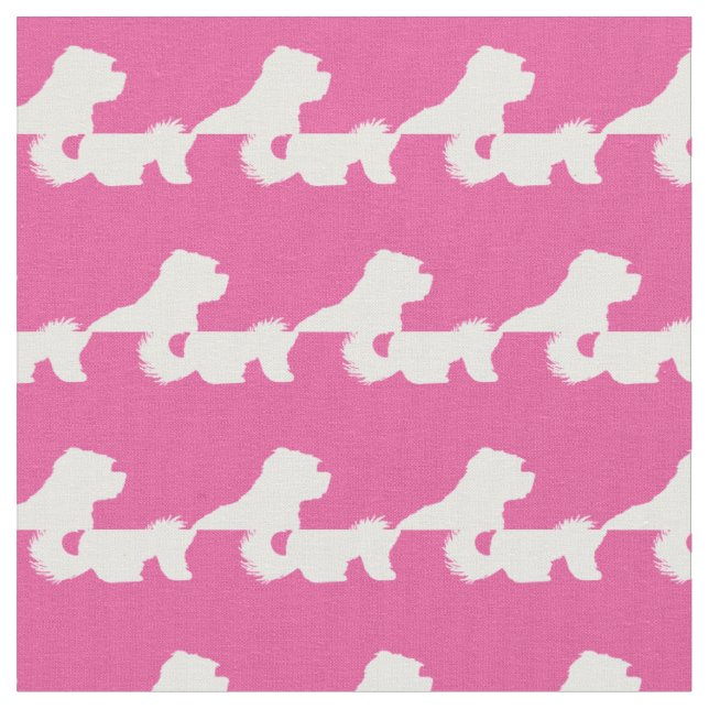 Maltese Dog Silhouette Pet Pink Fabric (Close Up)