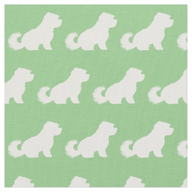 Maltese Dog Silhouette Pet Sage Green Fabric (Close Up)
