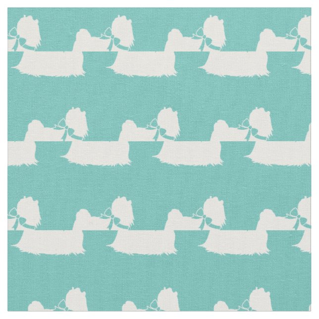 Maltese Dog Silhouette Pet Teal Fabric (Close Up)