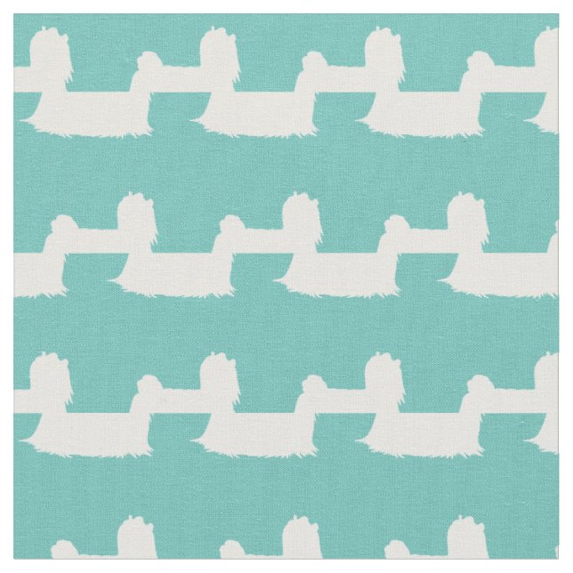 Maltese Dog Silhouette Pet Teal Fabric (Close Up)