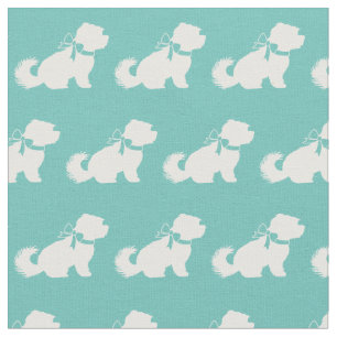 Maltese Dog Silhouette Pet Teal Fabric