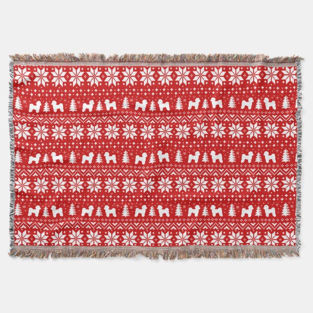 Maltese Dog Silhouettes Christmas Holiday Pattern Throw Blanket (Front)