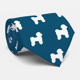 Maltese Dog Silhouettes Pattern Ocean Blue Tie